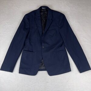 Zara Blazer Jacket Men's 38 Navy Textured Lined Single Breasted Notch Lapel